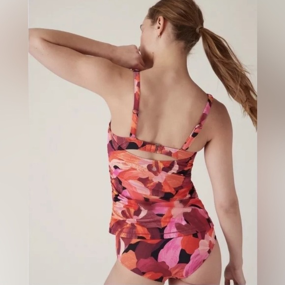NWT ATHLETA Square Neck Tankini 32 B/C Liana Floral Mauve Swim Top #657740 $84 - Picture 2 of 14